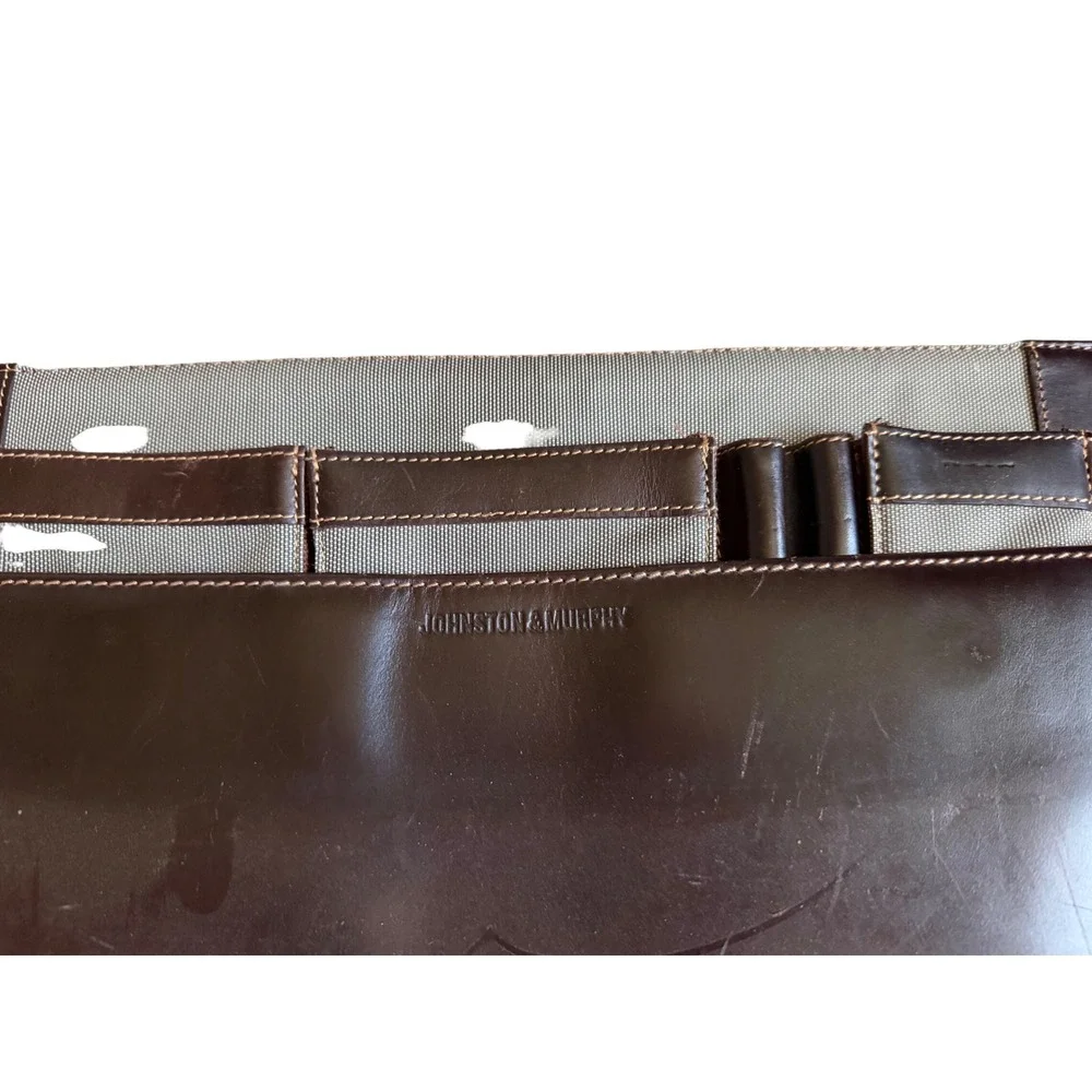 Johnston & Murphy Mens Brown Leather Briefcase Laptop Messenger Bag